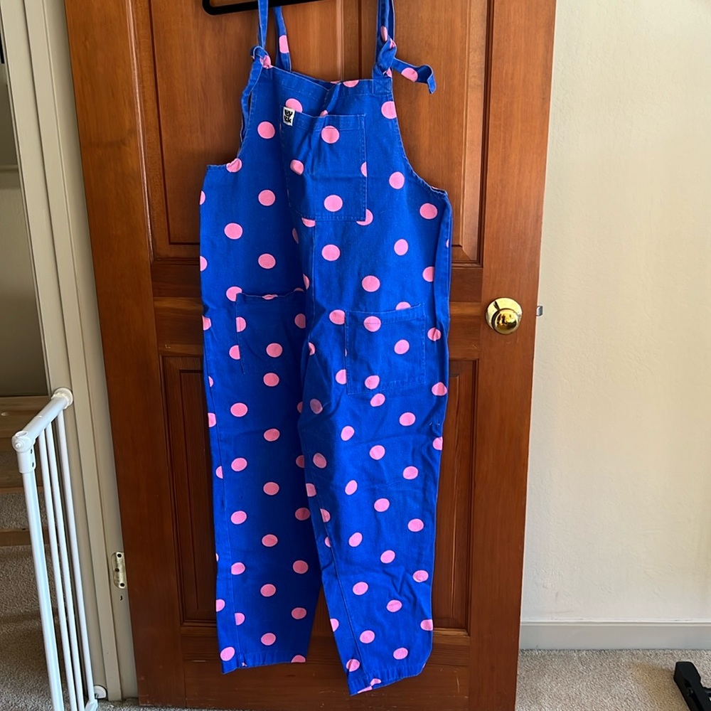 Limited addition rare Lucy and yak cobalt blue pink blush polkadots tie strap